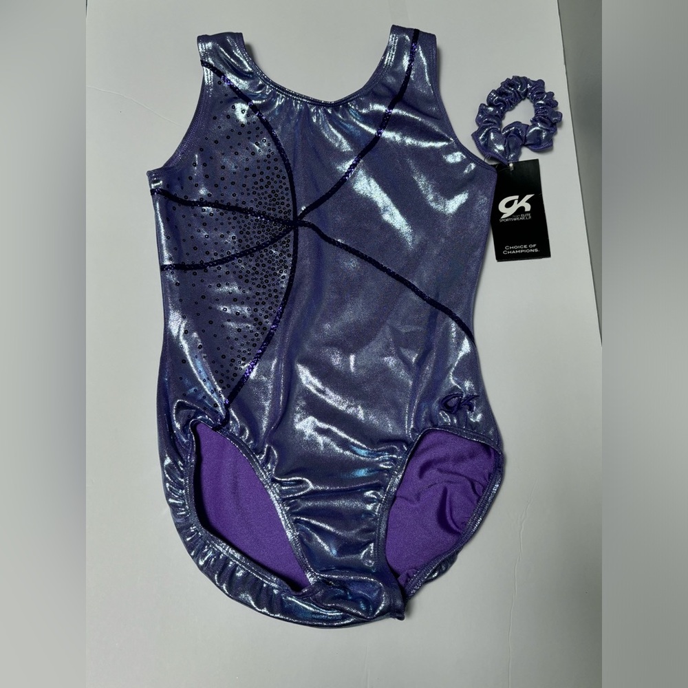 Gymnastics leotard metallic light and dark purple with mini sequins
